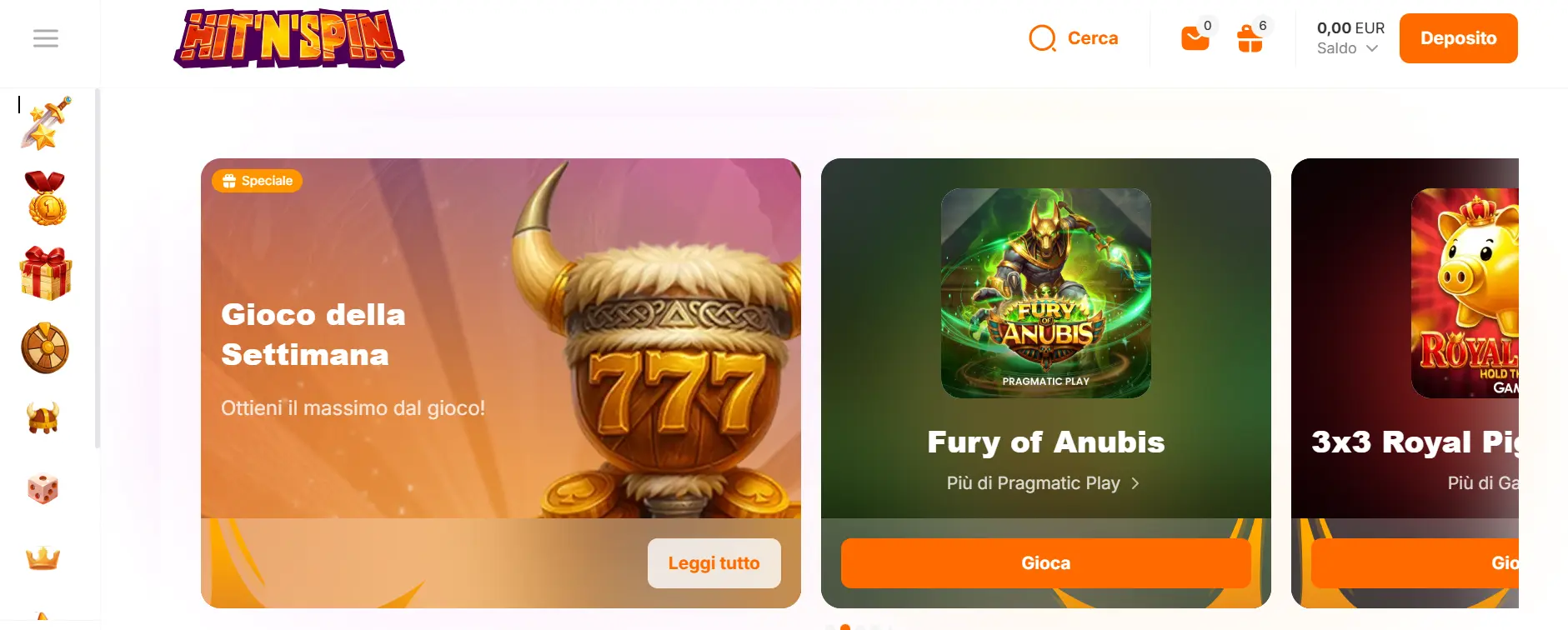 Schermata di Hit'n'Spin Casino