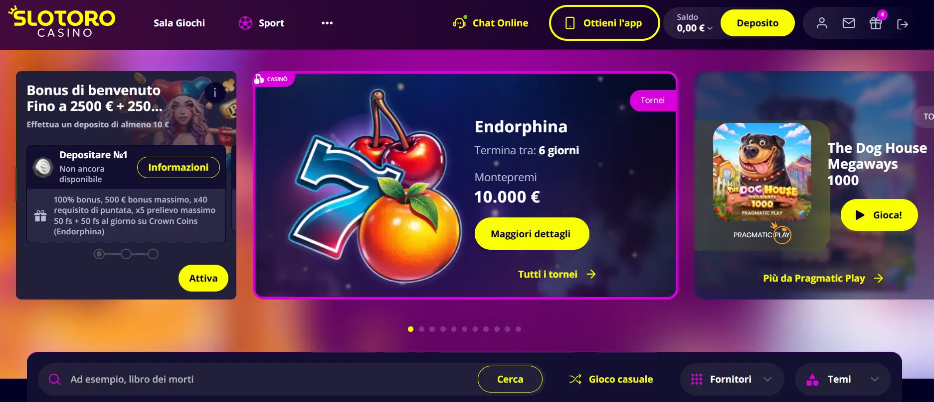Schermata di Slotoro Casino
